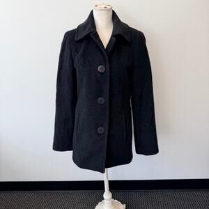 Calvin Klein Women's Black Warm Winter Wool Blend Pea Coat Button Up Size 6
